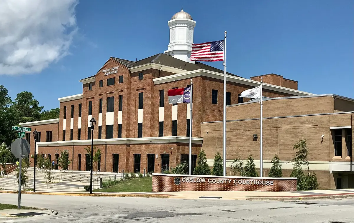 Onslow County, NC — Onslow County Courthouse, viewed from intersection of Old Bridge Street and Anne Street in Jacksonville, NC